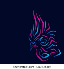 Rooster chicken logo line pop art portrait colorful design with dark background. Abstract vector illustration
