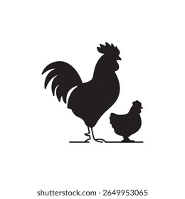 Galo. Logotipo de frango. ícone de vetor de silhueta simples. Arte em linha sobre fundo branco