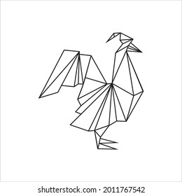 Rooster (Chicken) Polygonal Lines Illustration for Logo or Graphic Design Element. Vector Illustration