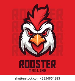 Ilustración de la ira de pollos gallos: Logotipo, mascota, ilustración, gráfico vectorial para equipos deportivos y de videojuegos E-Sport, cabeza de mascota de gallo
