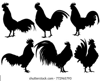 Rooster Chicken Silhouette Set