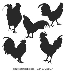 Rooster or Chicken Silhouettes vector collection