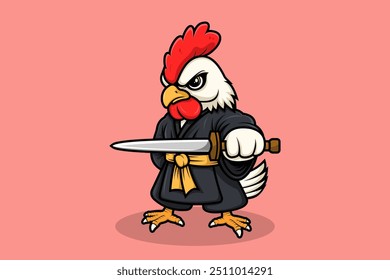 Rooster Chicken Swordmaster Mascot Character Cartoon Style