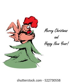 Rooster chicken. Symbol of the New Year 2017 and Christmas for the Chinese calendar. Vector illustration