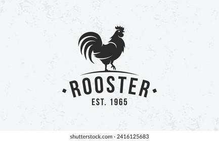 Rooster, Chicken vintage logo. Rooster logo with grain texture. Rooster silhouette. Trendy hipster design. Vector illustration