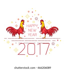 Rooster Chinese New Year 2017 decoration design template on white background. Red fire cock symbol logo for eastern calendar. Vector illustration.