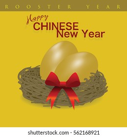 Rooster Chinese New Year is present concept with golden eggs. Meaning to give the most precious gift to the belief of the Chinese people. / Golden eggs as gifts concept  in Rooster Chinese New Year.