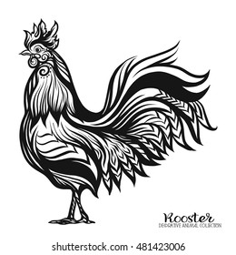  Rooster. Chinese New Year Symbol 2017 New Year. Outline drawing.
 Vector illustration. 