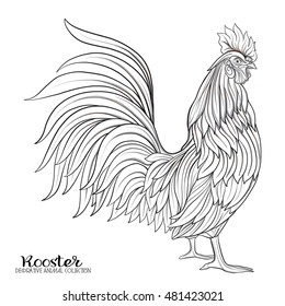  Rooster. Chinese New Year Symbol 2017 New Year. Outline drawing.
 Vector illustration. 