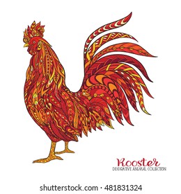 Rooster. Chinese New Year Symbol 2017 New Year.
 Decorative style, colored vector illustration.