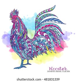 Rooster. Chinese New Year Symbol 2017 New Year.
 Decorative style, colored vector illustration.