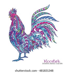 Rooster. Chinese New Year Symbol 2017 New Year.
 Decorative style, colored vector illustration.