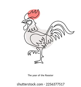 Rooster Chinese Zodiac Sign in minimal line art style, isolated vector illustration
