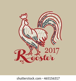 Rooster Christmas Happy New Year card design line