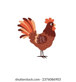 Rooster or cock bird character, flat vector illustration isolated on white background. Rooster domestic bird for poultry and farming topic design, textile prints.