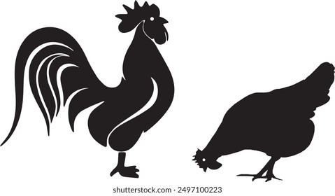 Rooster cock chicken bird black silhouette animal