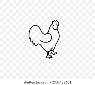 Rooster, cock, chicken, hen, poultry yard and chicken coop, linear graphic design. Bird, fowl, animal, fowl-run, henhouse and hennery, vector design and illustration