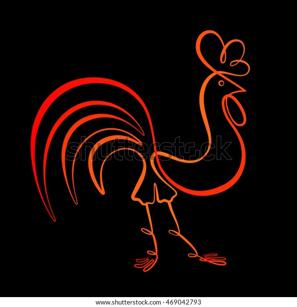 Rooster Cock Chicken Red Line Drawing Stock Vector Royalty Free 469042793