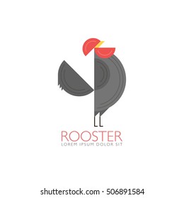 Rooster and cock. Flat design style vector illustrations. Template of icons and logos.