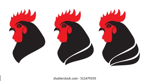 Rooster and cock. Flat design style vector illustrations set of icons and logos