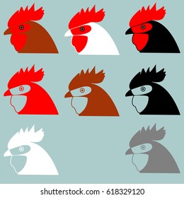 Rooster or cock head icon set.