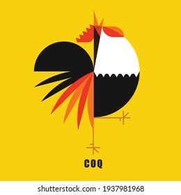 Rooster. Cock Illustration in minimal style. minimal COQ icon for posters, cards, logos etc