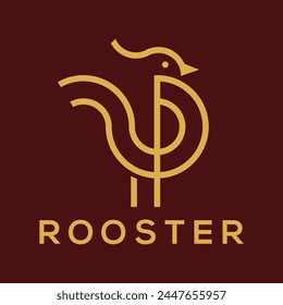 Rooster Cock P Letter Farm Line Art Monogram Modern Logo