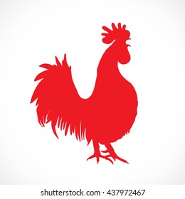Rooster, cock, red Chinese zodiac vector illustration. Logo, emblem, symbol design. Red hand drawing silhouette isolated on white. Happy new year Chinese Year of the Rooster zodiac emblem 2017.