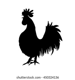 Rooster or cock symbol hand drawing in black, Chinese zodiac sign, black silhouette isolated on white, hand drawn shape. Happy new year Chinese Year of the Rooster zodiac emblem 2017.