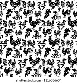 Rooster cock vector seamless pattern background cute cartoon illustration new year 2017 badges bird symbol cock farm animal hen cockerel chinese silhouette .