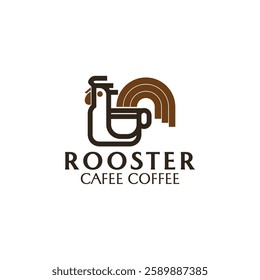 The Rooster Coffee Cafe Coffeehouse Company Simple Line Logo Template Vector