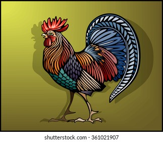 Rooster in color decorative ethnic style