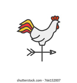 Rooster colored flat line icon.