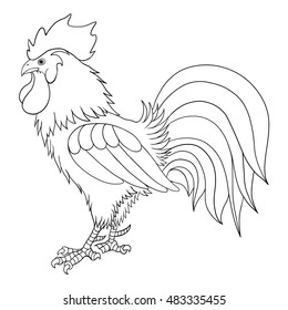Rooster coloring book. It can be used as tattoo.