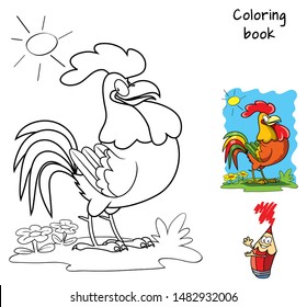 Rooster. Coloring book. Cartoon vector illustration