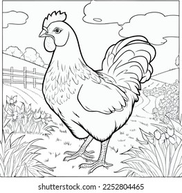 A rooster coloring book drawing