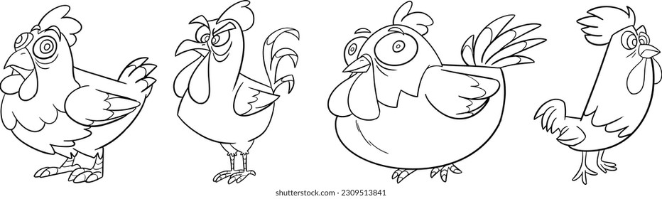 Rooster Coloring Page Colored Illustration. Doodle style. Outline vector illustration for coloring book. Vector sheet icon.