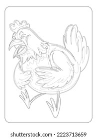 Rooster coloring page for kids art line