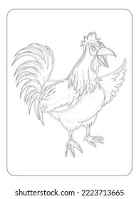 Rooster coloring page for kids art line