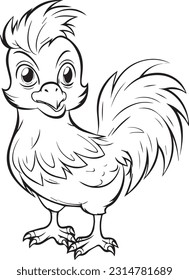 Rooster, colouring book for kids, vector illustration	