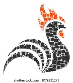 Rooster composition icon of square figures and spheric dots in different sizes. Vector objects are scattered into rooster mosaic design concept.