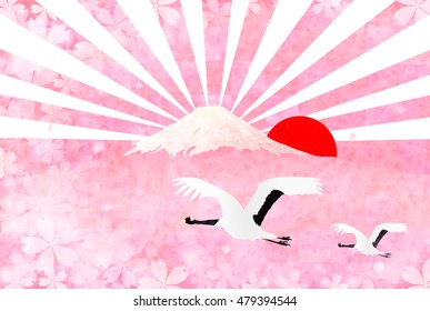 Rooster crane Fuji New Year's card