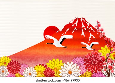 Rooster crane Fuji New Year's card