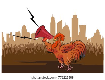 Rooster Crowing And Announcing With Megaphone illustration