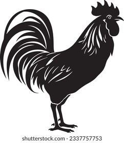 Rooster crowing, Basic simple Minimalist vector graphic, isolated on white background, black and white