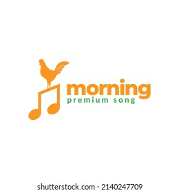 rooster crowing with note music logo design, vector graphic symbol icon illustration creative idea