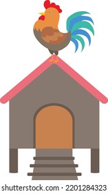 A Rooster Crowing On The Chicken Coop Vector