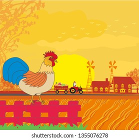 rooster crowing on the fence