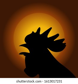Rooster crowing silhouette vector background.