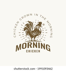 The rooster crows in the morning logo design sunrise dawn farmland classic vintage style